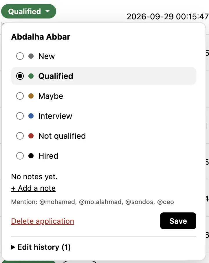 Hiring System — form editor